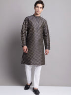 Jompers Men's Navy Blue Printed Silk Blend Kurta Payjama | Grocsy