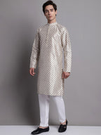 Jompers Men's Grey Printed Silk Blend Kurta Payjama | Grocsy