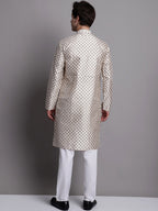 Jompers Men's Grey Printed Silk Blend Kurta Payjama | Grocsy