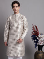 Jompers Men's Grey Printed Silk Blend Kurta Payjama | Grocsy