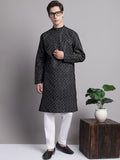 Jompers Men's Black Printed Pure Cotton Kurta Payjama Set | Grocsy