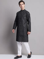 Jompers Men's Black Printed Pure Cotton Kurta Payjama Set | Grocsy