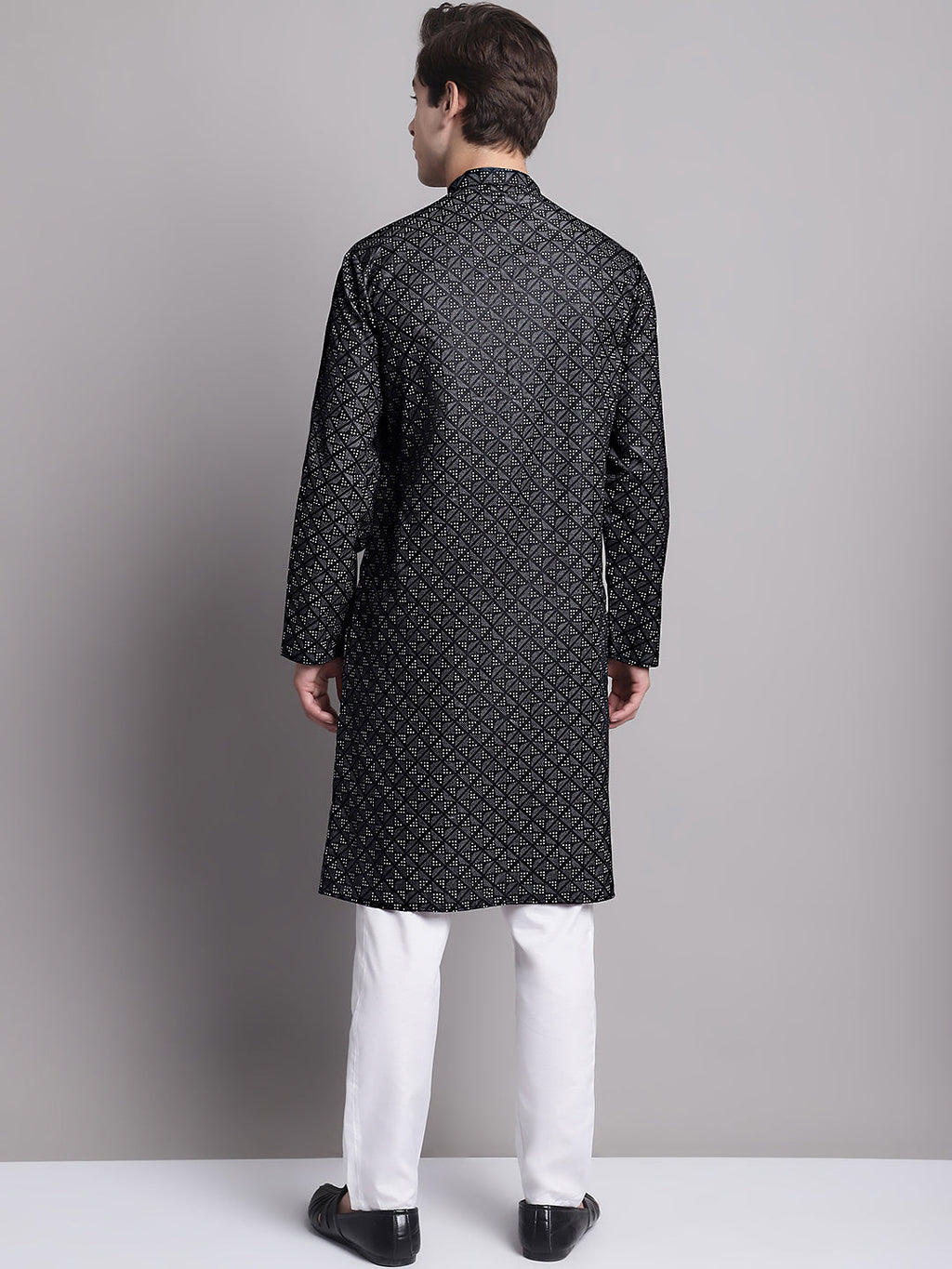 Jompers Men's Black Printed Pure Cotton Kurta Payjama Set | Grocsy