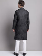 Jompers Men's Black Printed Pure Cotton Kurta Payjama Set | Grocsy