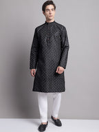 Jompers Men's Black Printed Pure Cotton Kurta Payjama Set | Grocsy
