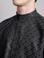 Jompers Men's Black Printed Pure Cotton Kurta Payjama Set | Grocsy