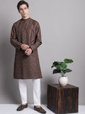 Jompers Men's Coffee Brown Printed Pure Cotton Kurta Payjama Set | Grocsy