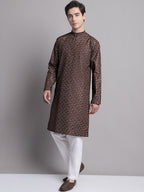 Jompers Men's Coffee Brown Printed Pure Cotton Kurta Payjama Set | Grocsy