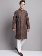 Jompers Men's Coffee Brown Printed Pure Cotton Kurta Payjama Set | Grocsy
