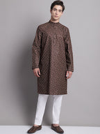 Jompers Men's Coffee Brown Printed Pure Cotton Kurta Payjama Set | Grocsy