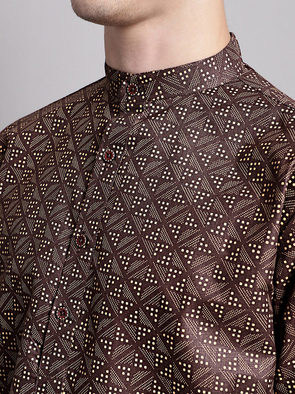 Jompers Men's Coffee Brown Printed Pure Cotton Kurta Payjama Set | Grocsy