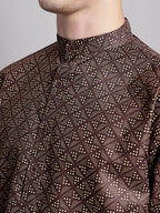 Jompers Men's Coffee Brown Printed Pure Cotton Kurta Payjama Set | Grocsy