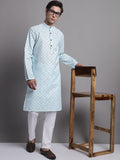 Jompers Men's Sky Blue Printed Pure Cotton Kurta Payjama Set | Grocsy
