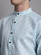 Jompers Men's Sky Blue Printed Pure Cotton Kurta Payjama Set | Grocsy