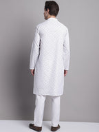 Jompers Men's White Printed Pure Cotton Kurta Payjama Set | Grocsy