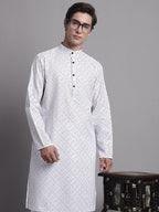 Jompers Men's White Printed Pure Cotton Kurta Payjama Set | Grocsy