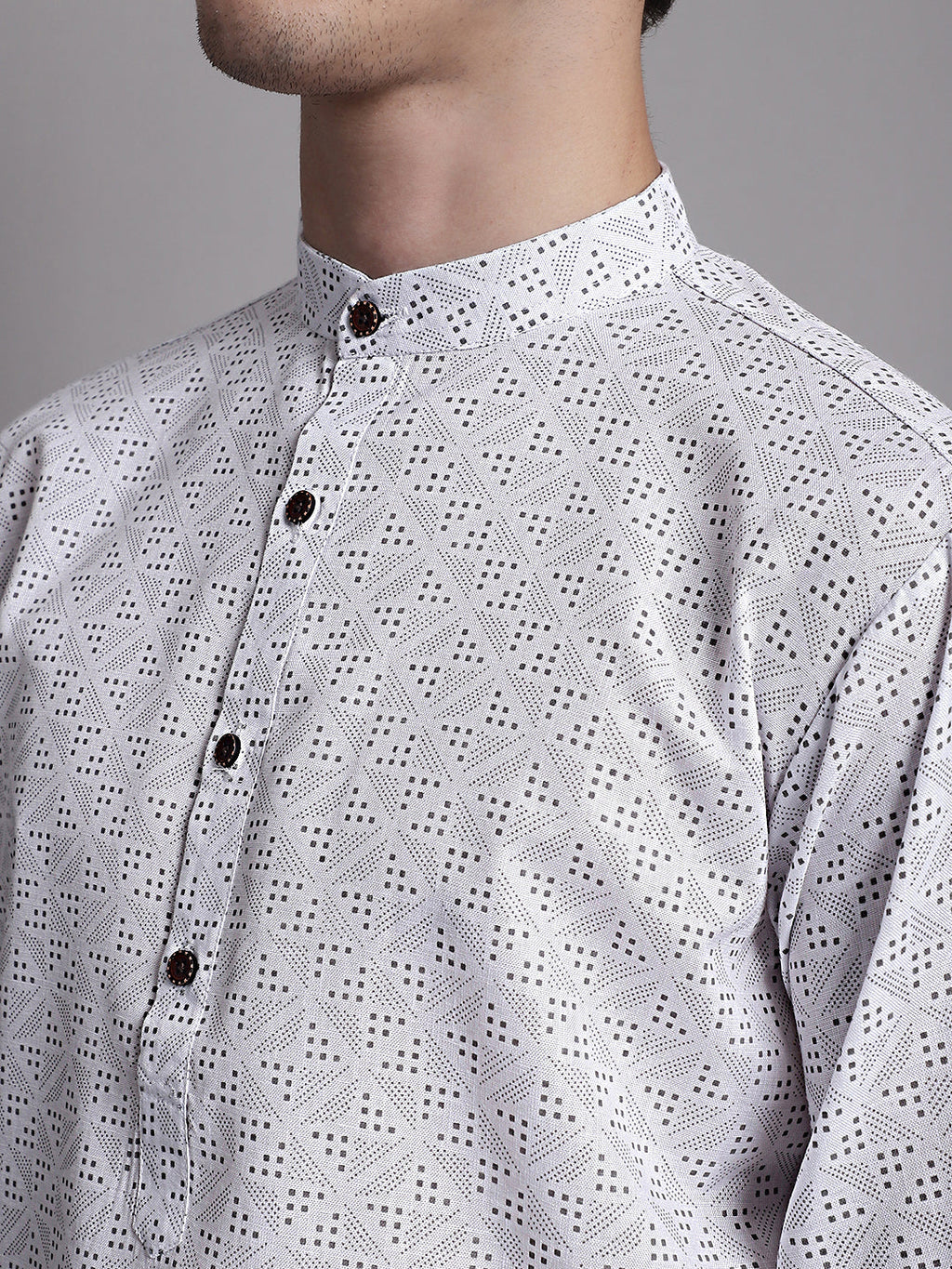 Jompers Men's White Printed Pure Cotton Kurta Payjama Set | Grocsy