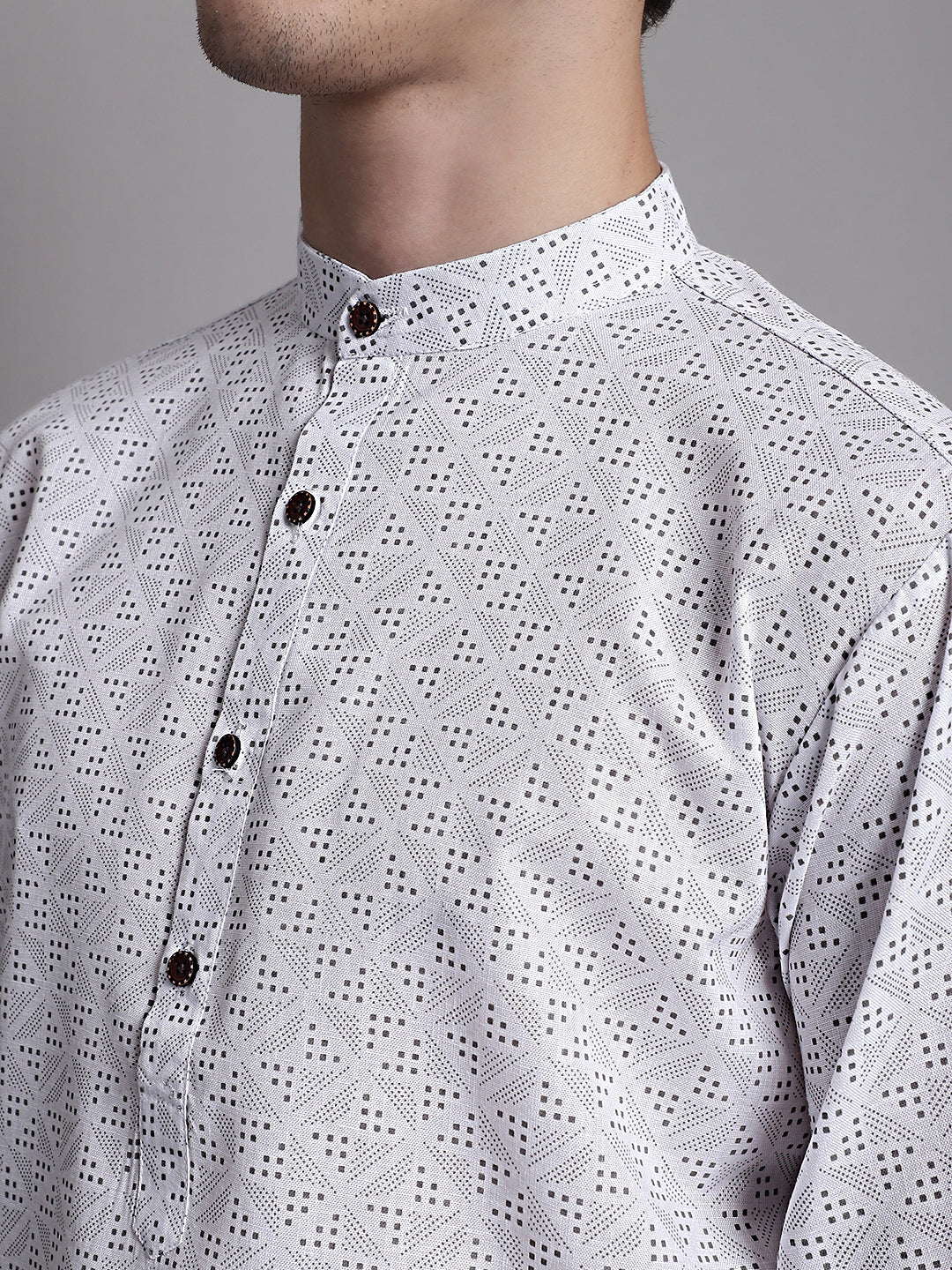 Jompers Men's White Printed Pure Cotton Kurta Payjama Set | Grocsy