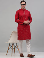 Jompers Men's Maroon Embroidered Straight Kurta Pyjama Set | Grocsy