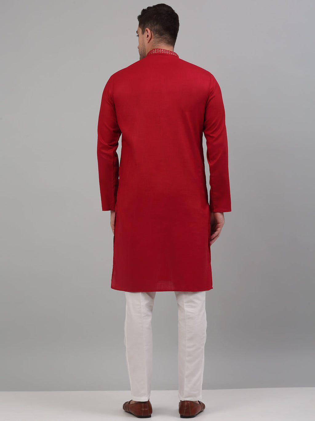 Jompers Men's Maroon Embroidered Straight Kurta Pyjama Set | Grocsy