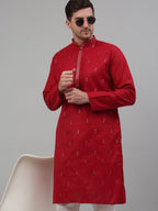 Jompers Men's Maroon Embroidered Straight Kurta Pyjama Set | Grocsy