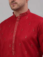 Jompers Men's Maroon Embroidered Straight Kurta Pyjama Set | Grocsy