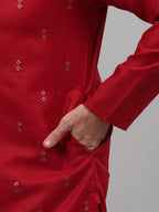 Jompers Men's Maroon Embroidered Straight Kurta Pyjama Set | Grocsy