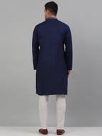 Jompers Men's Navy Blue Embroidered Straight Kurta Pyjama Set | Grocsy