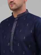 Jompers Men's Navy Blue Embroidered Straight Kurta Pyjama Set | Grocsy
