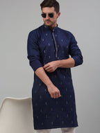 Jompers Men's Navy Blue Embroidered Straight Kurta Pyjama Set | Grocsy