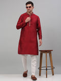 Jompers Men's Maroon Collar Embroidered Kurta Pyjama | Grocsy