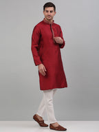 Jompers Men's Maroon Collar Embroidered Kurta Pyjama | Grocsy