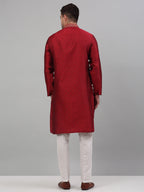 Jompers Men's Maroon Collar Embroidered Kurta Pyjama | Grocsy
