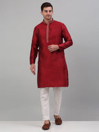 Jompers Men's Maroon Collar Embroidered Kurta Pyjama | Grocsy