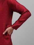 Jompers Men's Maroon Collar Embroidered Kurta Pyjama | Grocsy