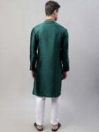Jompers Men's Olive Green Collar Embroidered Silk Jacquard Kurta Pyjama | Grocsy