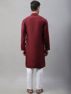 Jompers Men's Maroon Cotton Silk Mirror Work Kurta Pyjama | Grocsy