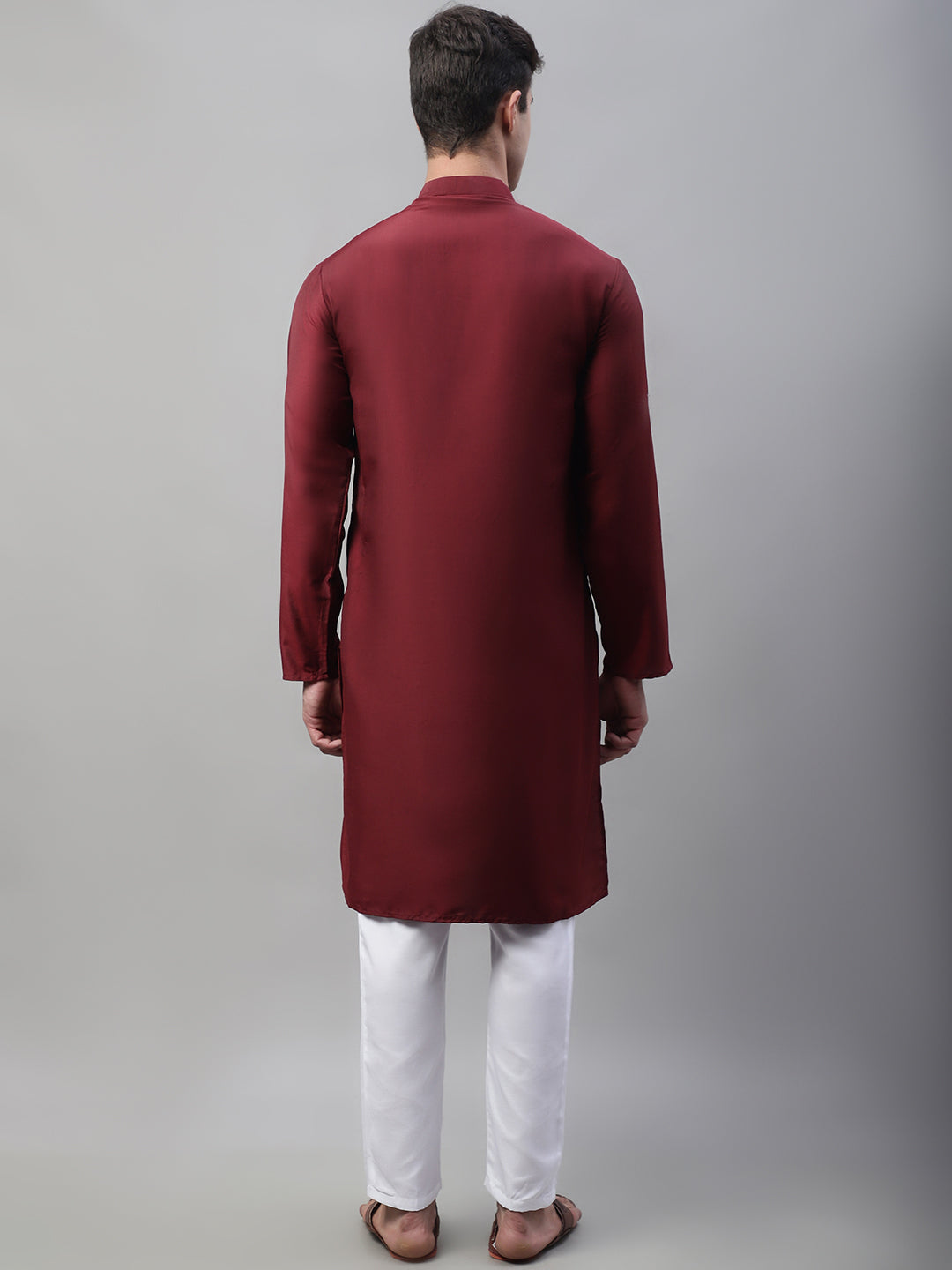 Jompers Men's Maroon Cotton Silk Mirror Work Kurta Pyjama | Grocsy