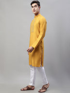 Jompers Men's Mustard Cotton Silk Mirror Work Kurta Pyjama | Grocsy