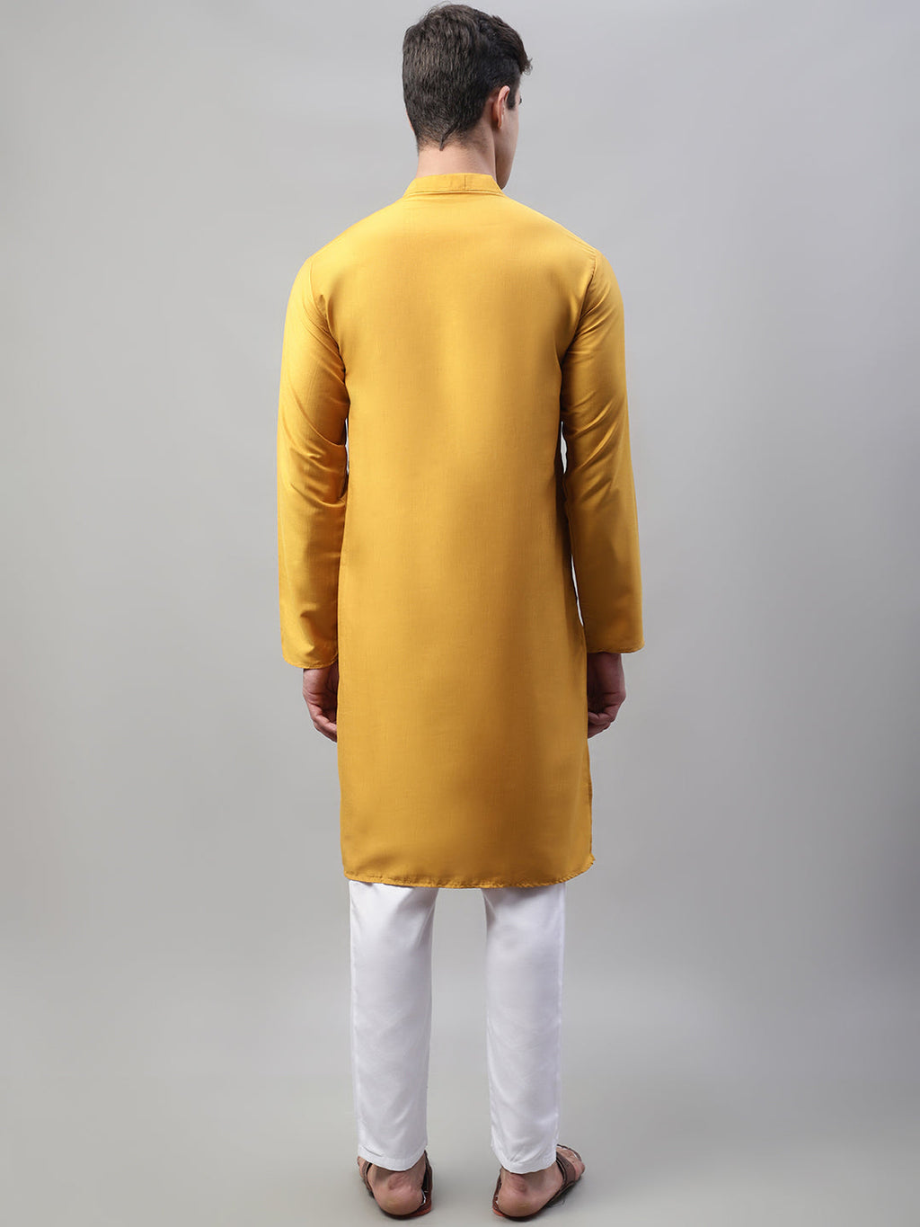Jompers Men's Mustard Cotton Silk Mirror Work Kurta Pyjama | Grocsy