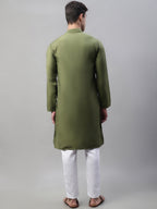 Jompers Men's Olive Green Cotton Silk Mirror Work Kurta Pyjama | Grocsy