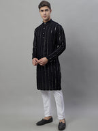 Jompers Men's Embroidered Mirror Work Kurta Payjama Sets - Black | Grocsy