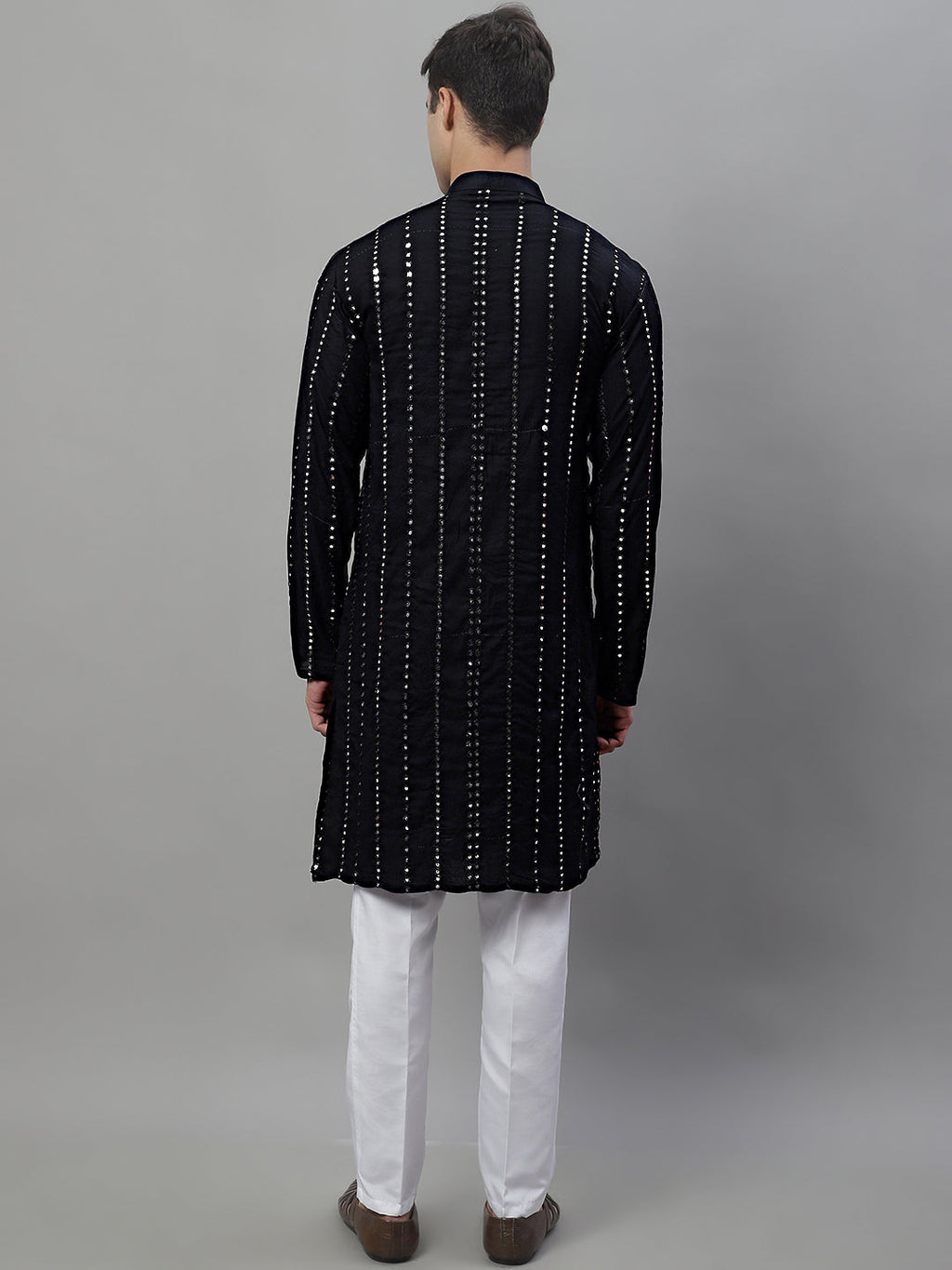 Jompers Men's Embroidered Mirror Work Kurta Payjama Sets - Black | Grocsy