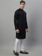 Jompers Men's Embroidered Mirror Work Kurta Payjama Sets - Black | Grocsy