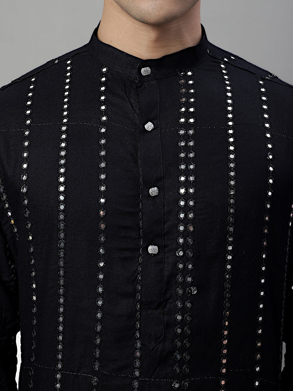 Jompers Men's Embroidered Mirror Work Kurta Payjama Sets - Black | Grocsy