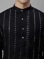 Jompers Men's Embroidered Mirror Work Kurta Payjama Sets - Black | Grocsy