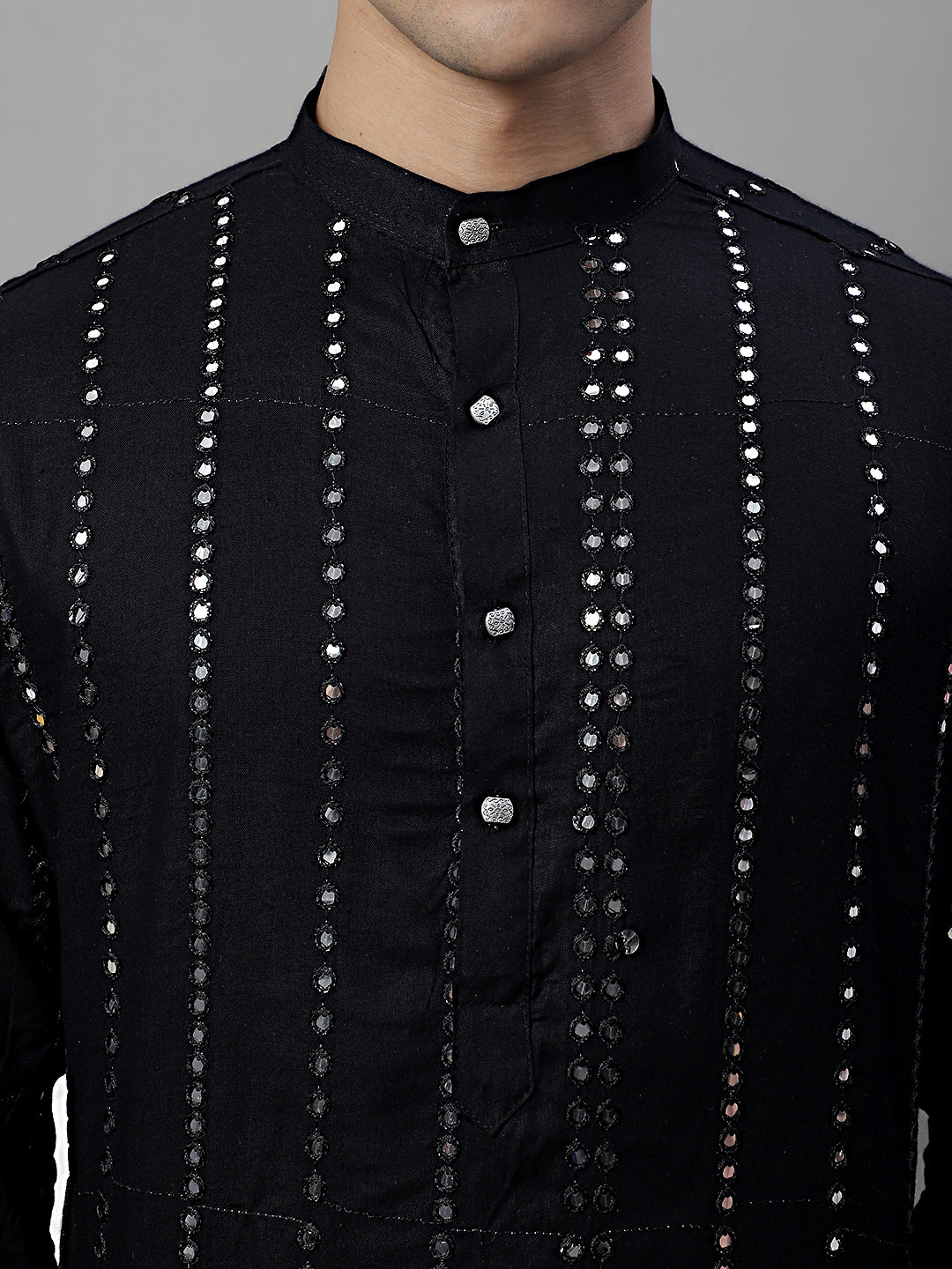 Jompers Men's Embroidered Mirror Work Kurta Payjama Sets - Black | Grocsy