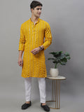 Jompers Men's Embroidered Mirror Work Kurta Payjama Sets - Mustard | Grocsy