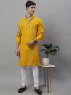 Jompers Men's Embroidered Mirror Work Kurta Payjama Sets - Mustard | Grocsy