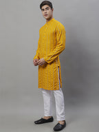 Jompers Men's Embroidered Mirror Work Kurta Payjama Sets - Mustard | Grocsy